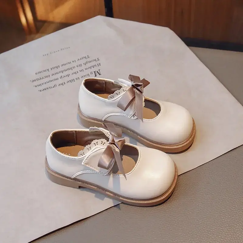 Girls Princess Leather Shoes Students Runway Footwear Ribbons Floral Dance Shoes New Nice Children Performance Shoes Girl G12123