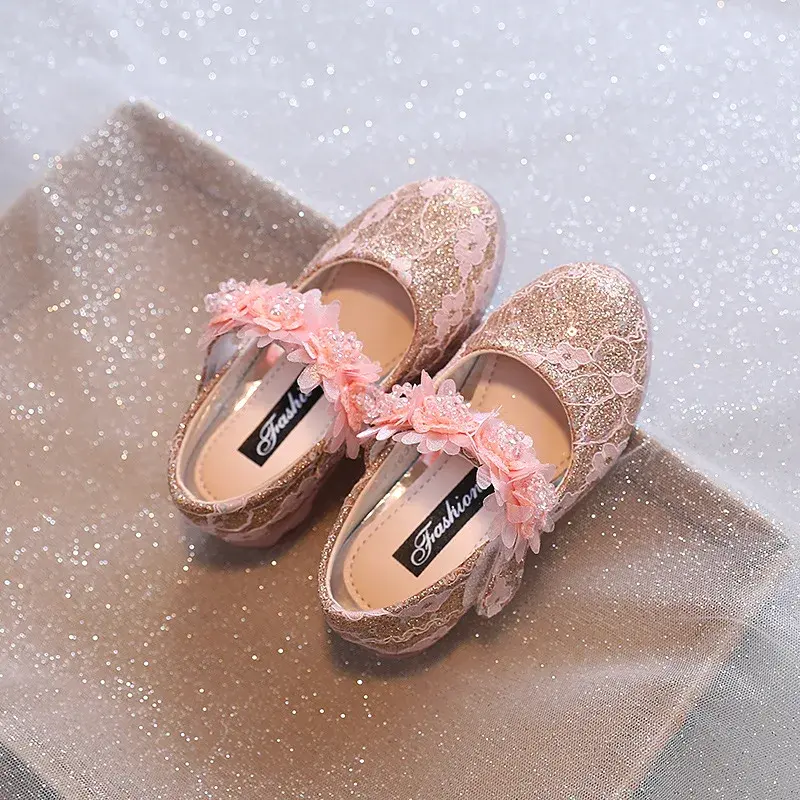 Kids Leather Girl Shoes Shining Embroidery Princess Shoes for Baby Party Wedding Children Bling Spring Summer Dress Shoes I07157