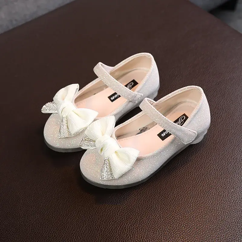 Kids Fashion Pearl Bow Knot PU Leather Princess Shoes for Girls Wedding Butterfly Baby Shoes 1-6Y Little Girl mary janes H02014