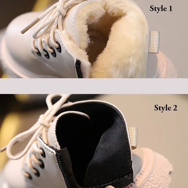 Fall Winter Boots Kids Warm Thicken Cotton Boys Girls Ankle Boots Lace Up Side Zip Non Slip Shoes Snow Boots for Children I07137