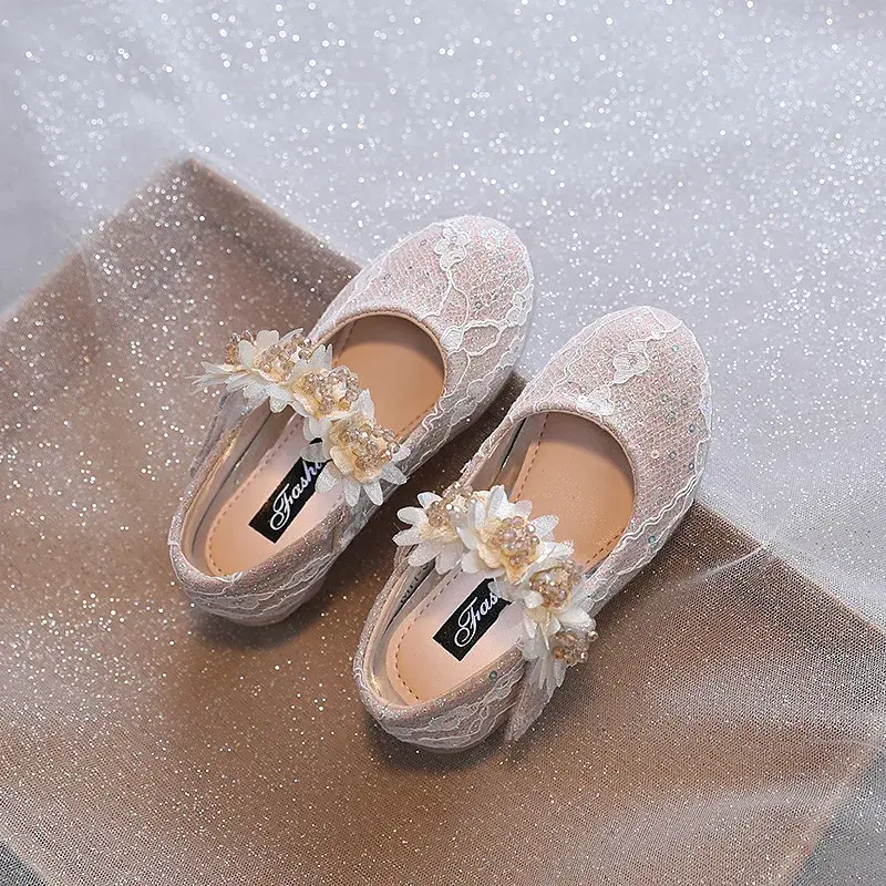 Kids Leather Girl Shoes Shining Embroidery Princess Shoes for Baby Party Wedding Children Bling Spring Summer Dress Shoes I07157