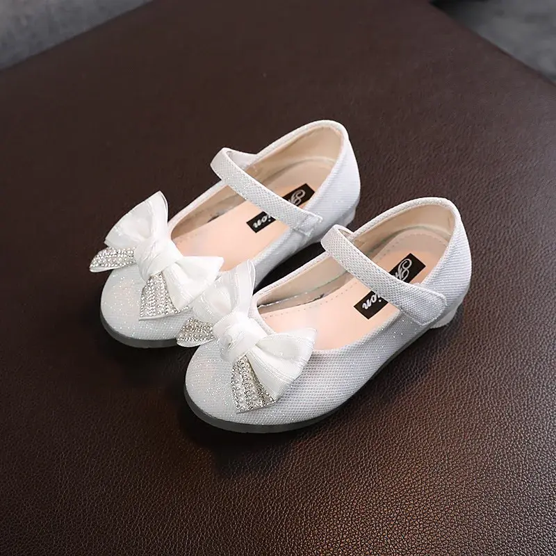 Kids Fashion Pearl Bow Knot PU Leather Princess Shoes for Girls Wedding Butterfly Baby Shoes 1-6Y Little Girl mary janes H02014