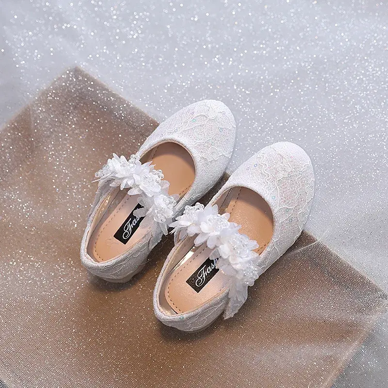 Kids Leather Girl Shoes Shining Embroidery Princess Shoes for Baby Party Wedding Children Bling Spring Summer Dress Shoes I07157