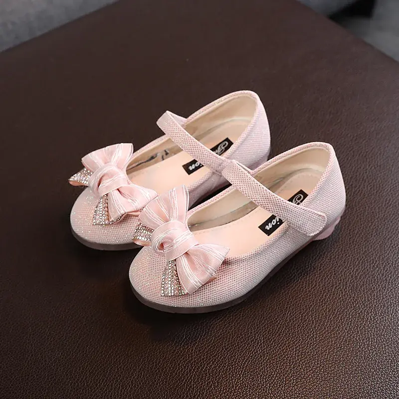 Kids Fashion Pearl Bow Knot PU Leather Princess Shoes for Girls Wedding Butterfly Baby Shoes 1-6Y Little Girl mary janes H02014