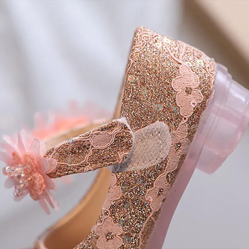 Kids Leather Girl Shoes Shining Embroidery Princess Shoes for Baby Party Wedding Children Bling Spring Summer Dress Shoes I07157