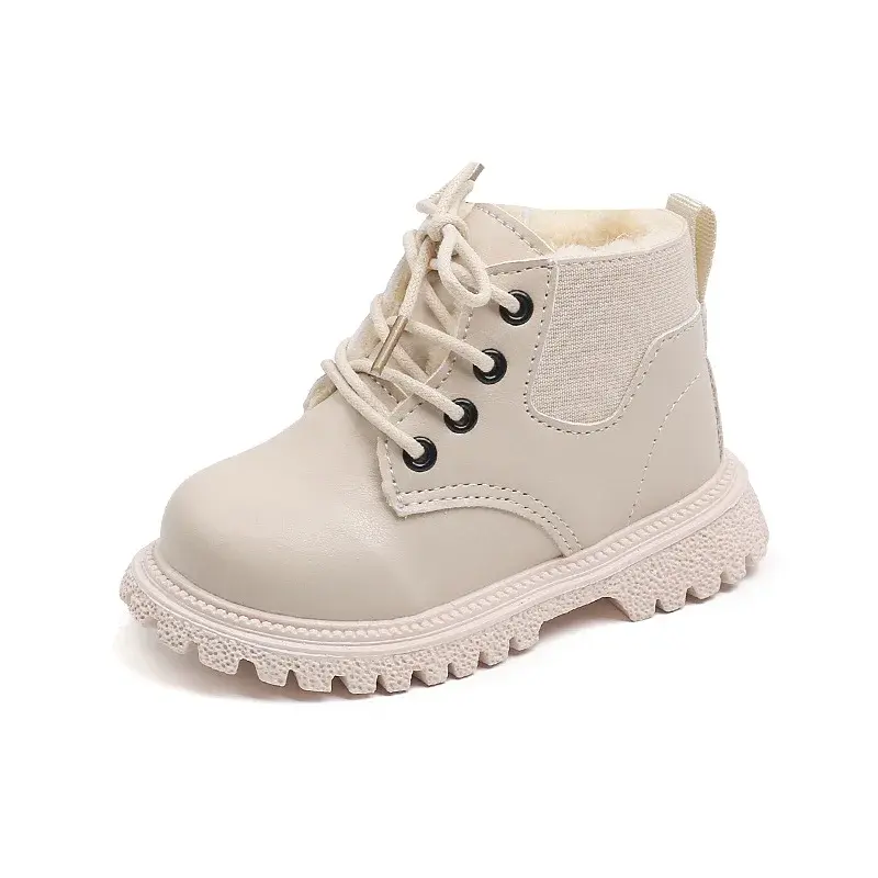 Fall Winter Boots Kids Warm Thicken Cotton Boys Girls Ankle Boots Lace Up Side Zip Non Slip Shoes Snow Boots for Children I07137