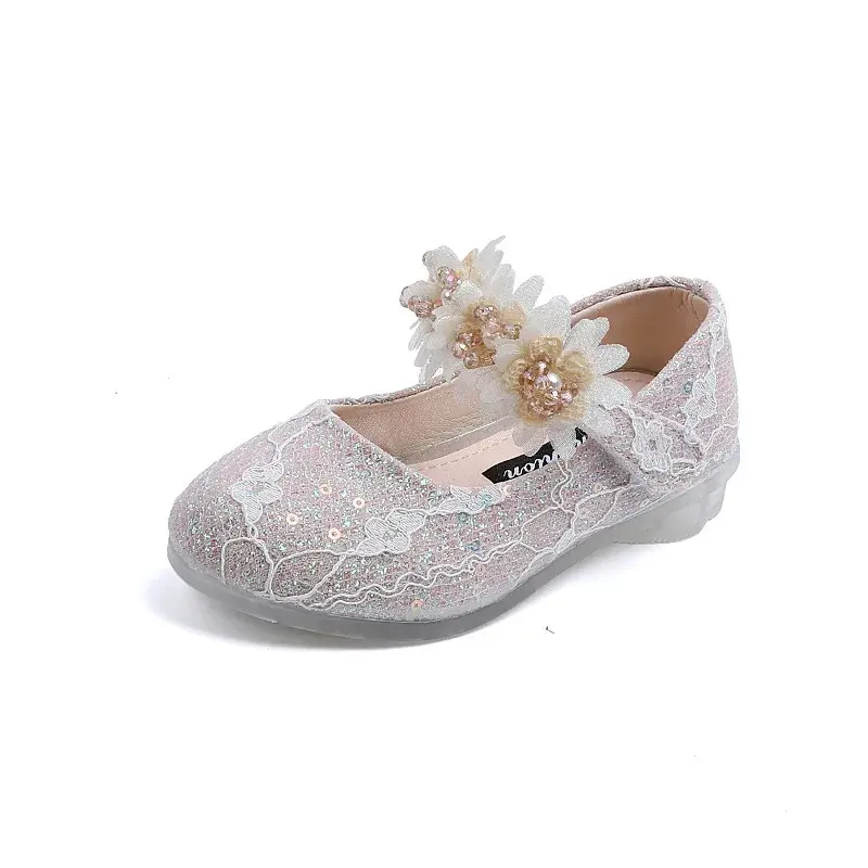 Kids Leather Girl Shoes Shining Embroidery Princess Shoes for Baby Party Wedding Children Bling Spring Summer Dress Shoes I07157