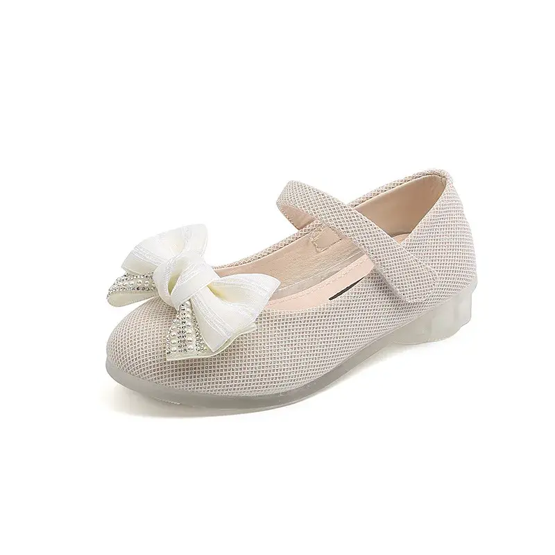 Kids Fashion Pearl Bow Knot PU Leather Princess Shoes for Girls Wedding Butterfly Baby Shoes 1-6Y Little Girl mary janes H02014