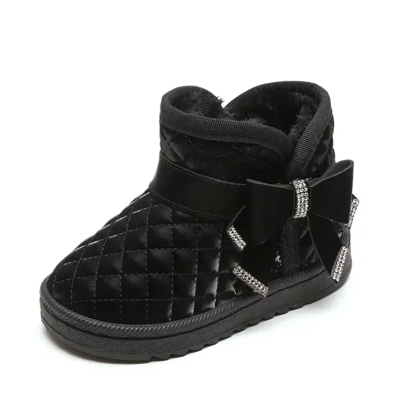 2025 New Style Winter Snow Boots Cute Butterlfy-knot Princess Girls Waterproof Ankle Boots Plush Lined Warm Flat Shoes I07132