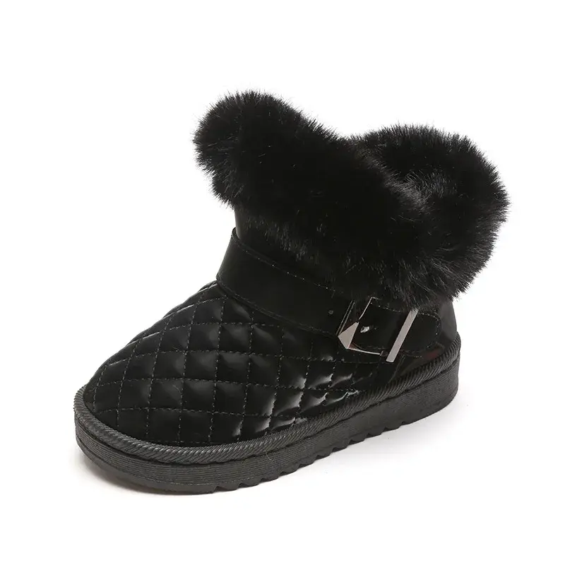 Girls Snow Boots Winter Warm Plush Non-Slip Children Ankle Boot Plaid Comfort Little Girl Thick Velvet Cotton Fur Shoes I07133