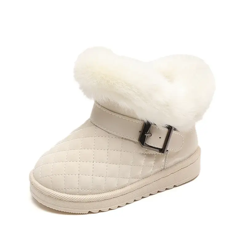 Girls Snow Boots Winter Warm Plush Non-Slip Children Ankle Boot Plaid Comfort Little Girl Thick Velvet Cotton Fur Shoes I07133