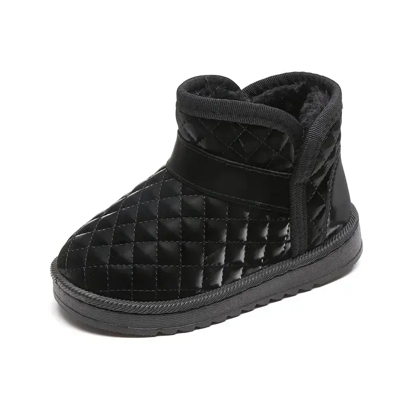 Super Warm Winter Kids Boots for Girls Fashion Waterproof Lattice Children Short Boots Plush Slip on Cotton Shoes Flats I06278