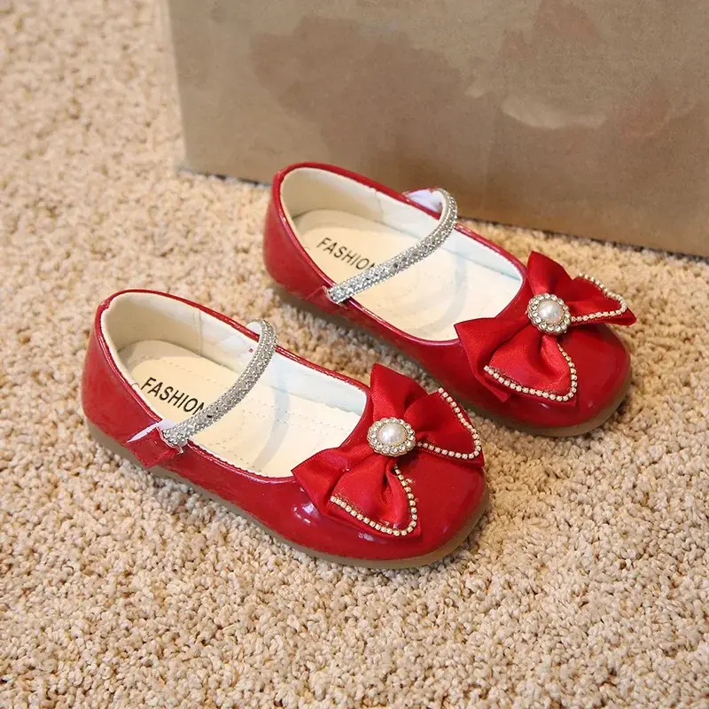 2025 Spring Girls School Shoes Patent Leather Princess Wedding Party Dress Shoes Kids Rhinestone Mary Janes Size 21-36 I07055