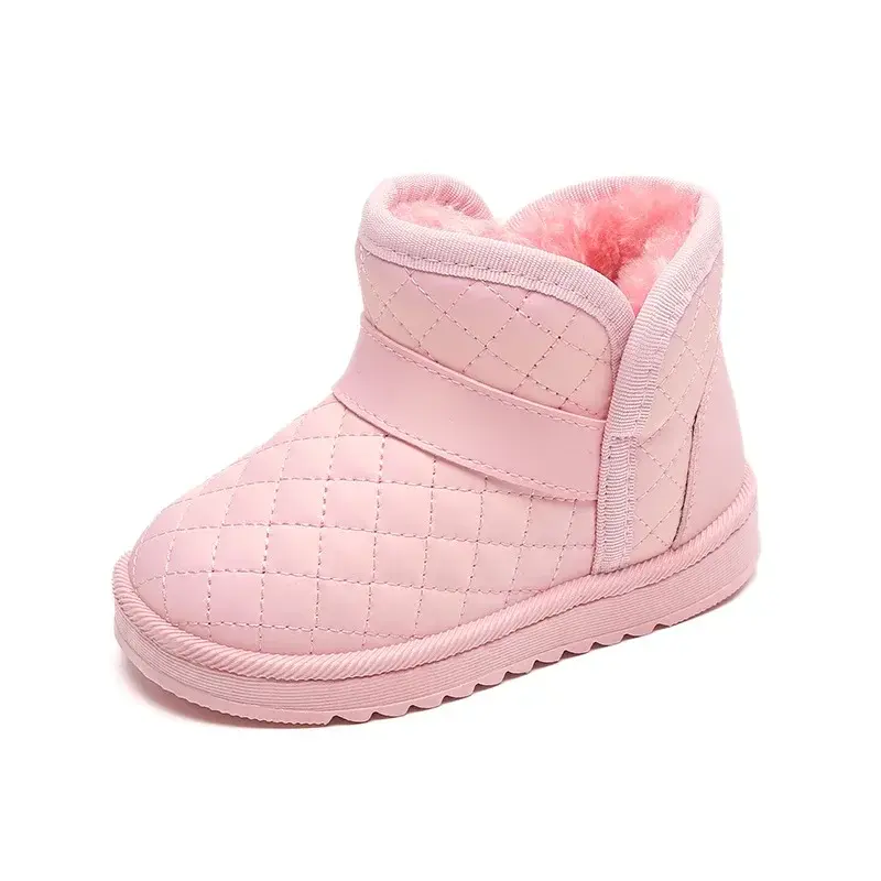 Super Warm Winter Kids Boots for Girls Fashion Waterproof Lattice Children Short Boots Plush Slip on Cotton Shoes Flats I06278