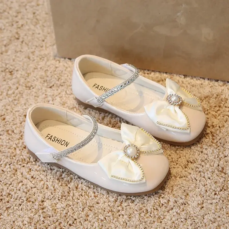 2025 Spring Girls School Shoes Patent Leather Princess Wedding Party Dress Shoes Kids Rhinestone Mary Janes Size 21-36 I07055
