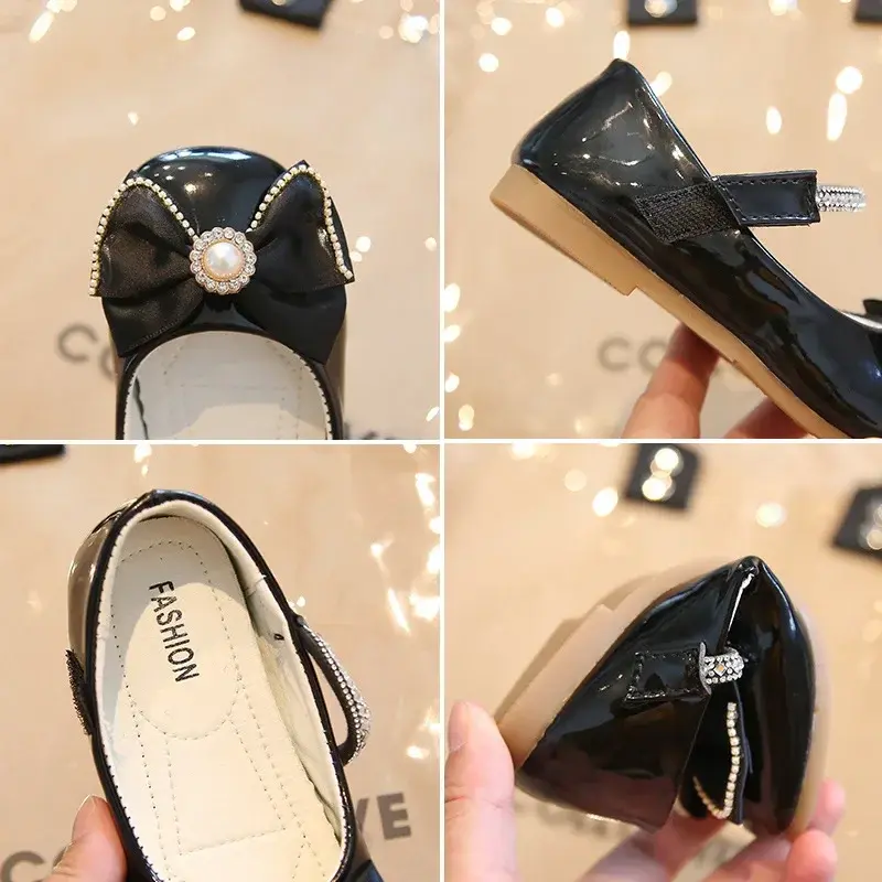 2025 Spring Girls School Shoes Patent Leather Princess Wedding Party Dress Shoes Kids Rhinestone Mary Janes Size 21-36 I07055