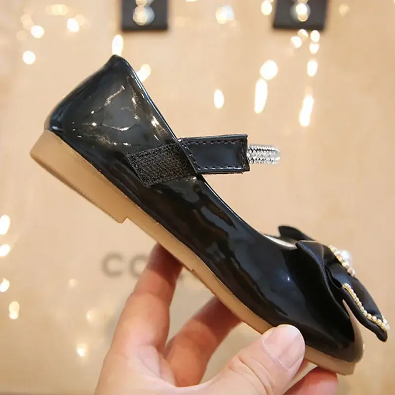 2025 Spring Girls School Shoes Patent Leather Princess Wedding Party Dress Shoes Kids Rhinestone Mary Janes Size 21-36 I07055