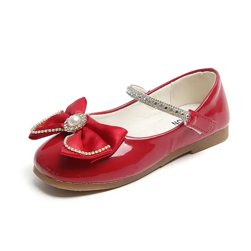 2025 Spring Girls School Shoes Patent Leather Princess Wedding Party Dress Shoes Kids Rhinestone Mary Janes Size 21-36 I07055