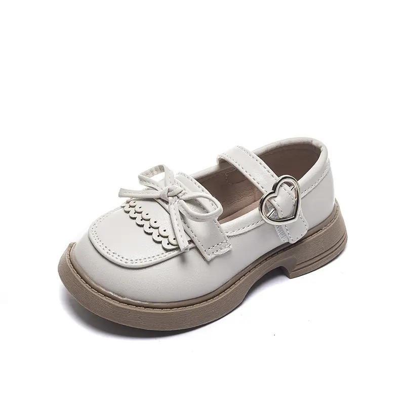 Spring New Girls Leather Shoes Princess Cute Bow-knot Baby Girl Shoes Soft Bottom Love Buckle Kids Sneakers Student Shoes I07127