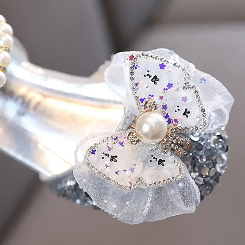 New Girl Princess Sandals Spring Summer Children Bling Bow Leather Sandals Fashion Baby Kids Pearl Flat Non-slip Sandals I06164