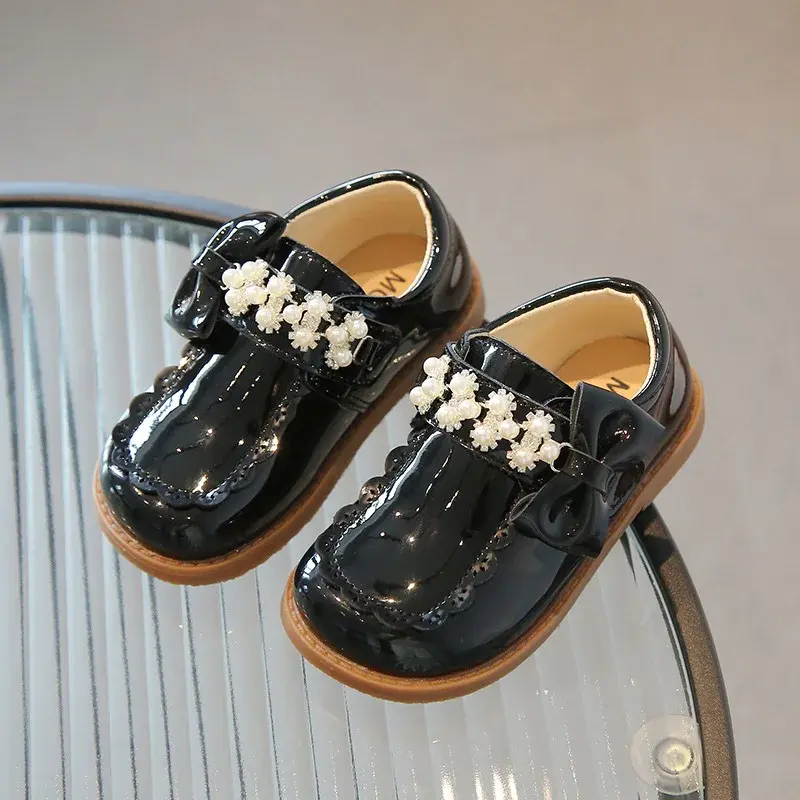 Sweet and Cute Flowers Princess Shoes for Girls Kids England Style Floral Lolita Baby Girl Holiday Party Leather Shoes F12061