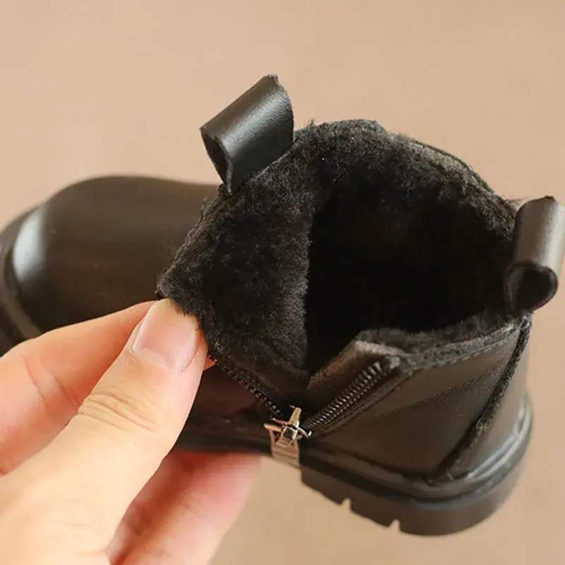 Vintage Children Snow Boots Black White Pink Platform Kids Fur Boots for Girls Baby Toddler Children Boys Shoes Keep Warm F10231