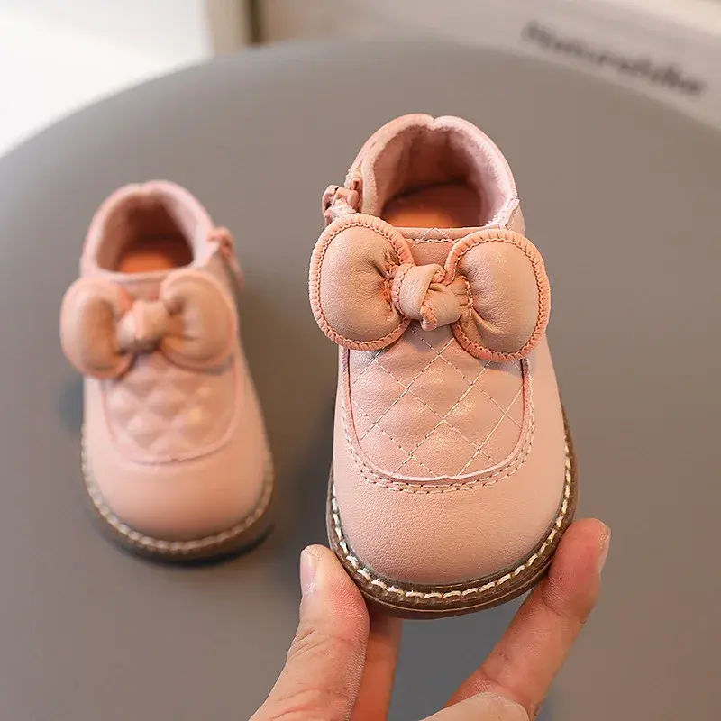 Cute Butterfly-knot Shoes for Baby Girl Plaid Infant Fisrt Shoes Winter Velvet PU Leather Shoes Toddler Walking  Footwear H07031