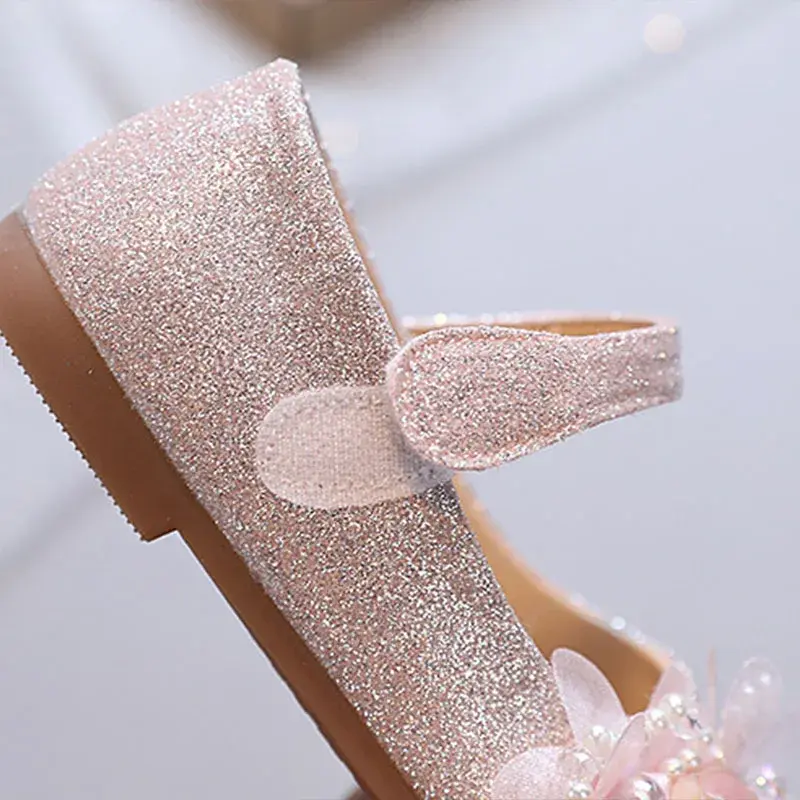 Newest Spring Girls Leather Shoes Hot Children Girl Baby Princess Flowers Sneakers Pearls Diamond Shoes Kids Dance Shoes I07162
