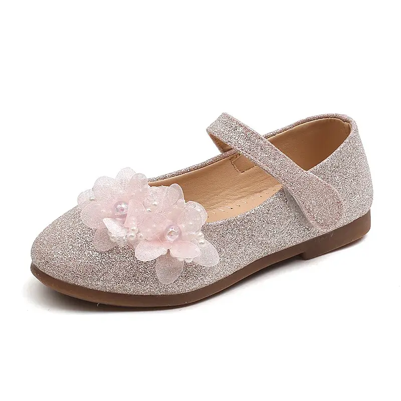 Newest Spring Girls Leather Shoes Hot Children Girl Baby Princess Flowers Sneakers Pearls Diamond Shoes Kids Dance Shoes I07162