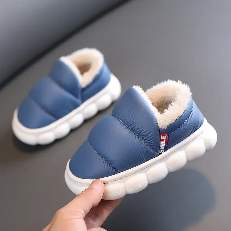 Winter Waterproof Children Cotton-padded Shoes Girls Non-slip Flats Super Warm Kids Fur Shoes for Boys Indoor Slippers F09142