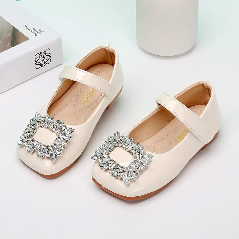 2025 The Latest Style Baby Girl mary Janes Shoes Patent Leather Fashion Square Toe Rhinestone Wedding Party Shoes Kids I07186