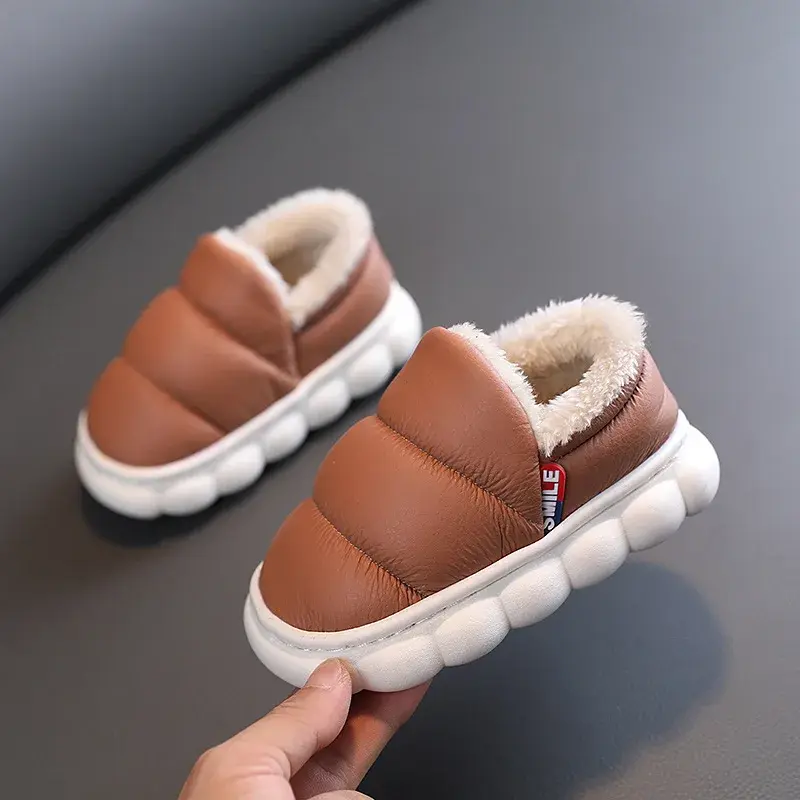 Winter Waterproof Children Cotton-padded Shoes Girls Non-slip Flats Super Warm Kids Fur Shoes for Boys Indoor Slippers F09142
