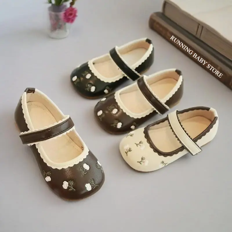 New Girls Princess Leather Shoes 2025 Spring Children Flowers National Style Dance Shoes Kids Toddler Girls Shoes Flats I07285