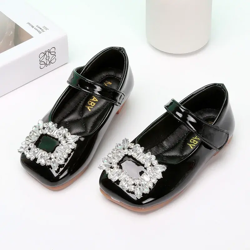 2025 The Latest Style Baby Girl mary Janes Shoes Patent Leather Fashion Square Toe Rhinestone Wedding Party Shoes Kids I07186