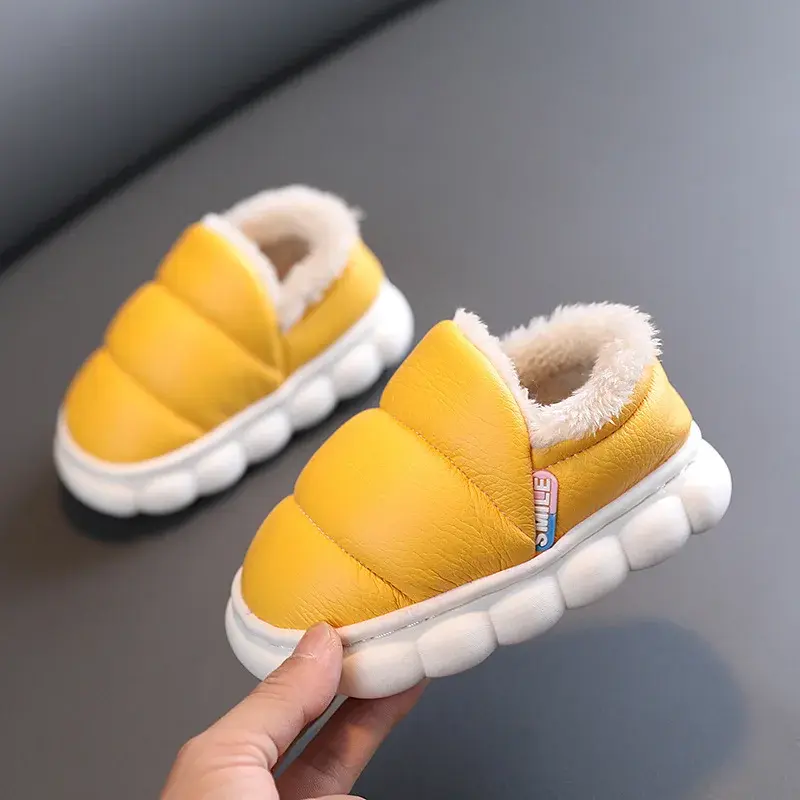 Winter Waterproof Children Cotton-padded Shoes Girls Non-slip Flats Super Warm Kids Fur Shoes for Boys Indoor Slippers F09142