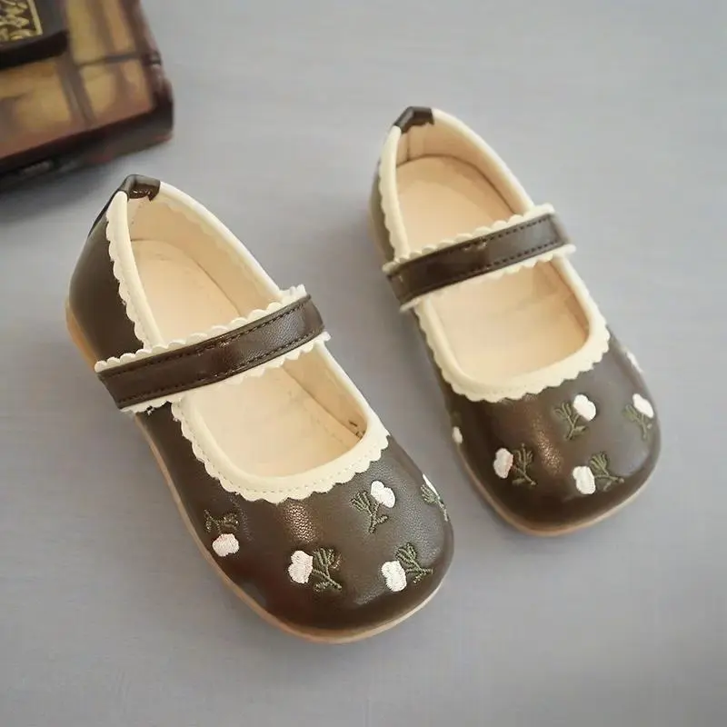 New Girls Princess Leather Shoes 2025 Spring Children Flowers National Style Dance Shoes Kids Toddler Girls Shoes Flats I07285
