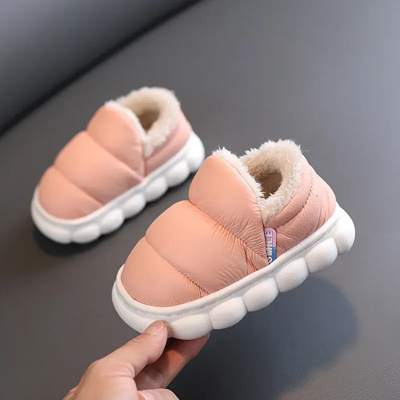 Winter Waterproof Children Cotton-padded Shoes Girls Non-slip Flats Super Warm Kids Fur Shoes for Boys Indoor Slippers F09142