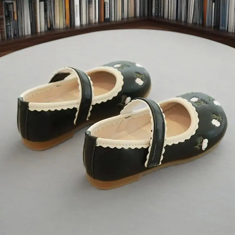 New Girls Princess Leather Shoes 2025 Spring Children Flowers National Style Dance Shoes Kids Toddler Girls Shoes Flats I07285