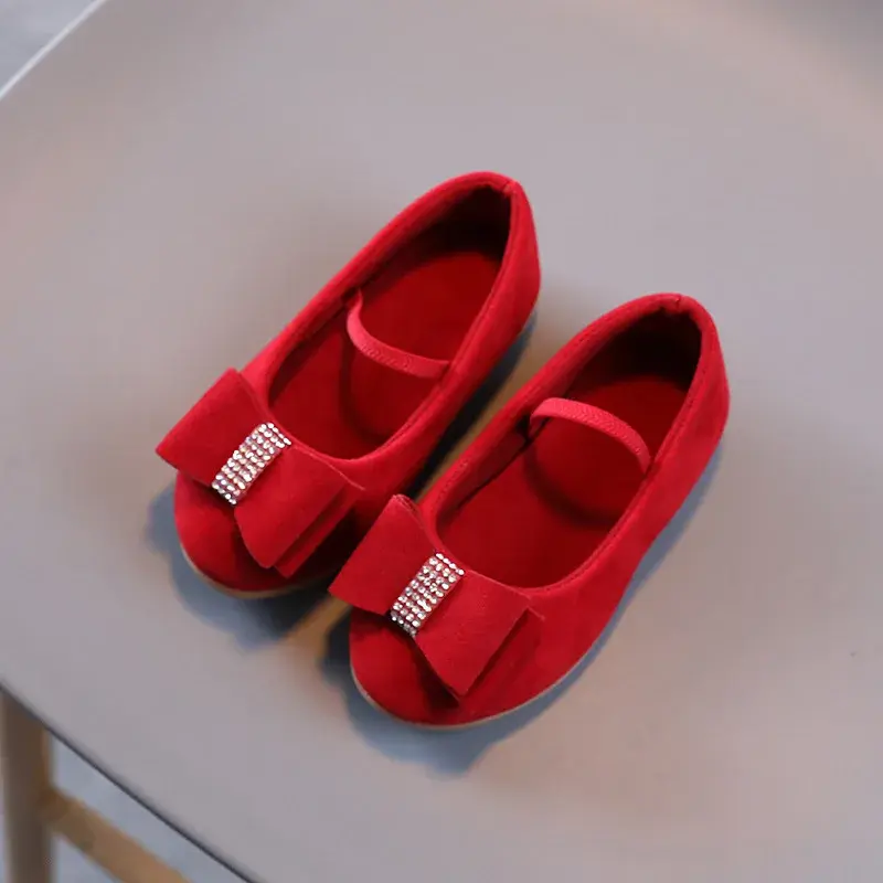 Suede School Shoes for Girls 2024 New Spring Summer Breathable Princess Shoe Child Simple Design Bowtie Children Footwear H06089