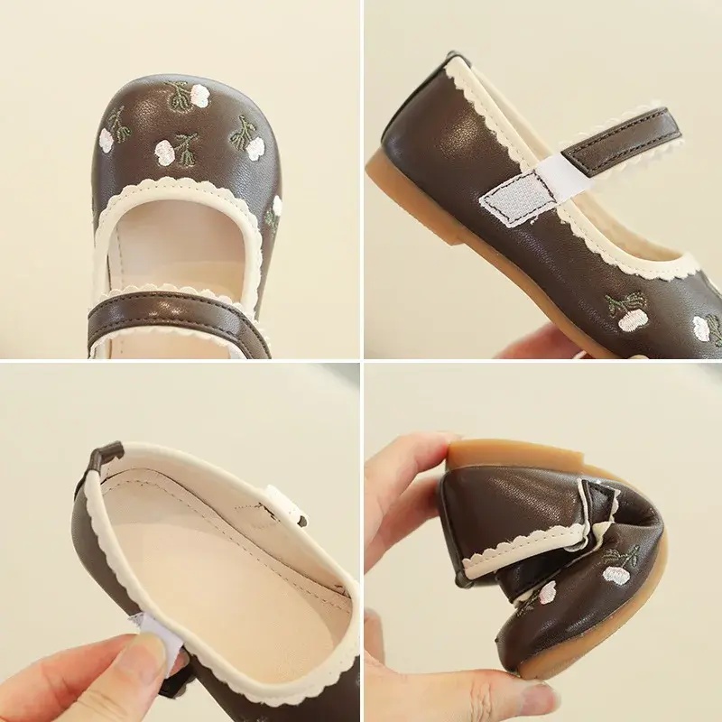 New Girls Princess Leather Shoes 2025 Spring Children Flowers National Style Dance Shoes Kids Toddler Girls Shoes Flats I07285