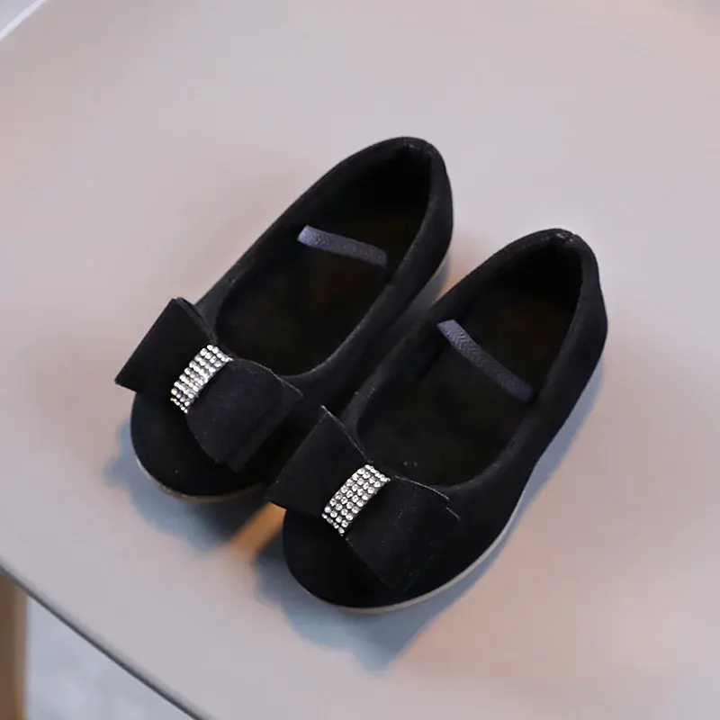 Suede School Shoes for Girls 2024 New Spring Summer Breathable Princess Shoe Child Simple Design Bowtie Children Footwear H06089