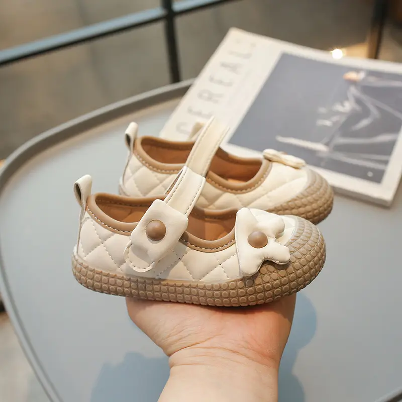 Soft Bottom Non-slip Baby Girl School Shoes Cute and Sweet 3D Floral Decos Girls mary janes Shoes New Plaid Walking Shoes I07235