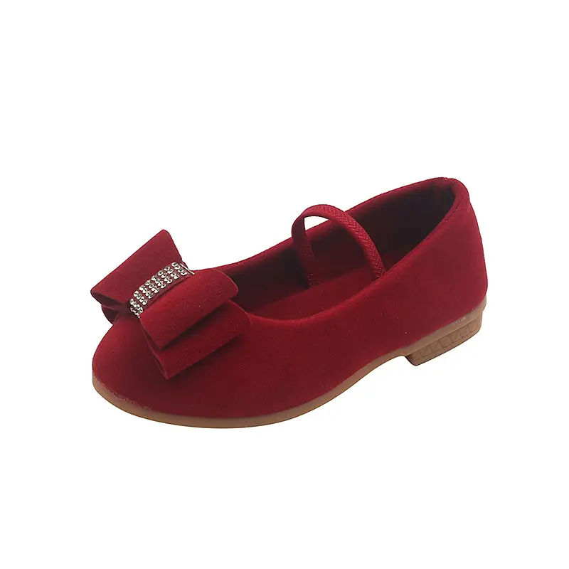 Suede School Shoes for Girls 2024 New Spring Summer Breathable Princess Shoe Child Simple Design Bowtie Children Footwear H06089