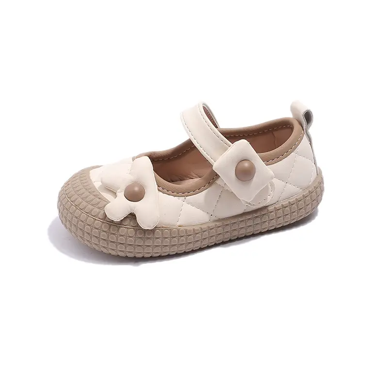 Soft Bottom Non-slip Baby Girl School Shoes Cute and Sweet 3D Floral Decos Girls mary janes Shoes New Plaid Walking Shoes I07235