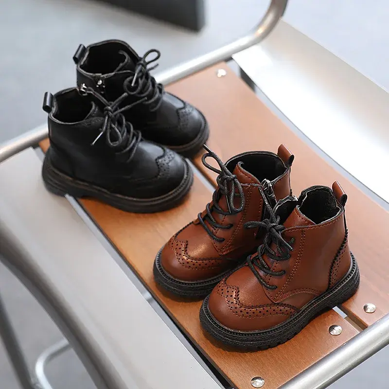 Autumn Winter Formal Boys Dress Shoes 1 to 6 years Black Brown Handsome Britsh Style Toddlers Platform Boots for Kids Boy F09084