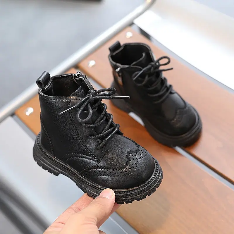 Autumn Winter Formal Boys Dress Shoes 1 to 6 years Black Brown Handsome Britsh Style Toddlers Platform Boots for Kids Boy F09084