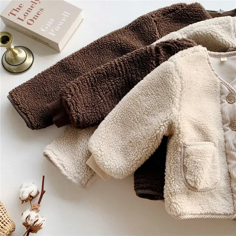 Little Girls' Woolen Jacket Coat Autumn 2024 New Infant Kids Children's Furry Fake Fur Winter Wool Cotton Blends Outwear EY08162