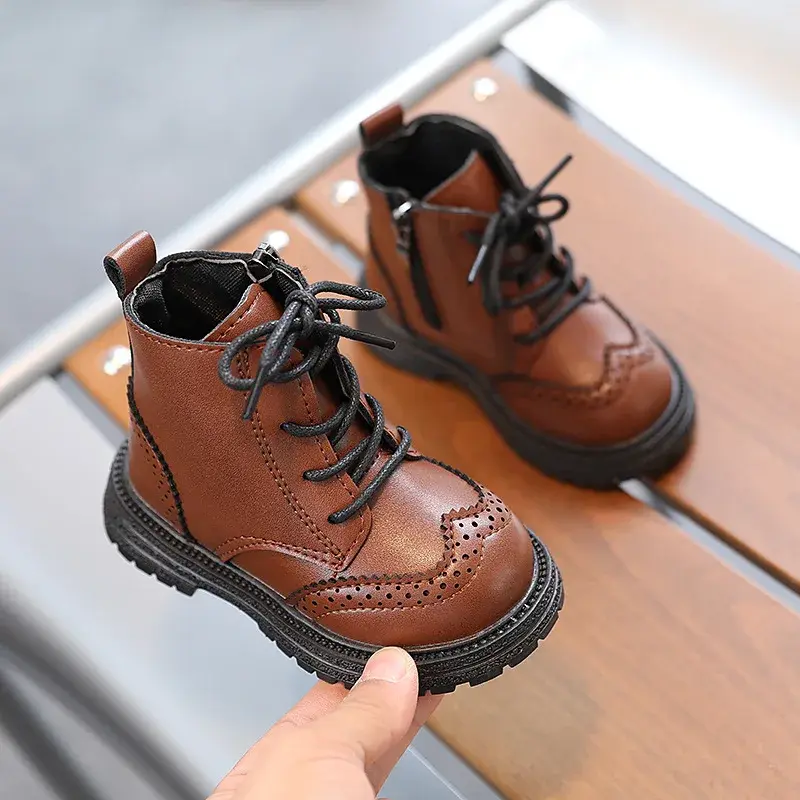 Autumn Winter Formal Boys Dress Shoes 1 to 6 years Black Brown Handsome Britsh Style Toddlers Platform Boots for Kids Boy F09084