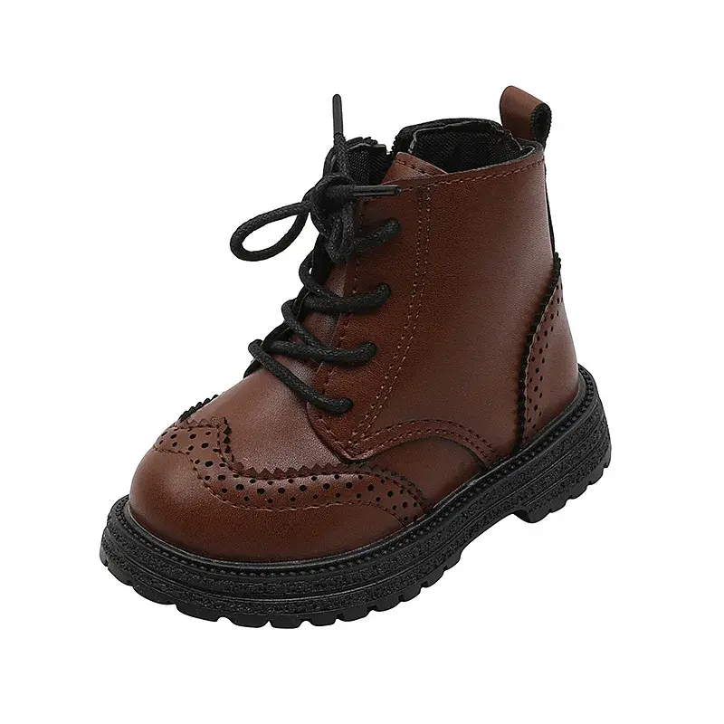 Autumn Winter Formal Boys Dress Shoes 1 to 6 years Black Brown Handsome Britsh Style Toddlers Platform Boots for Kids Boy F09084
