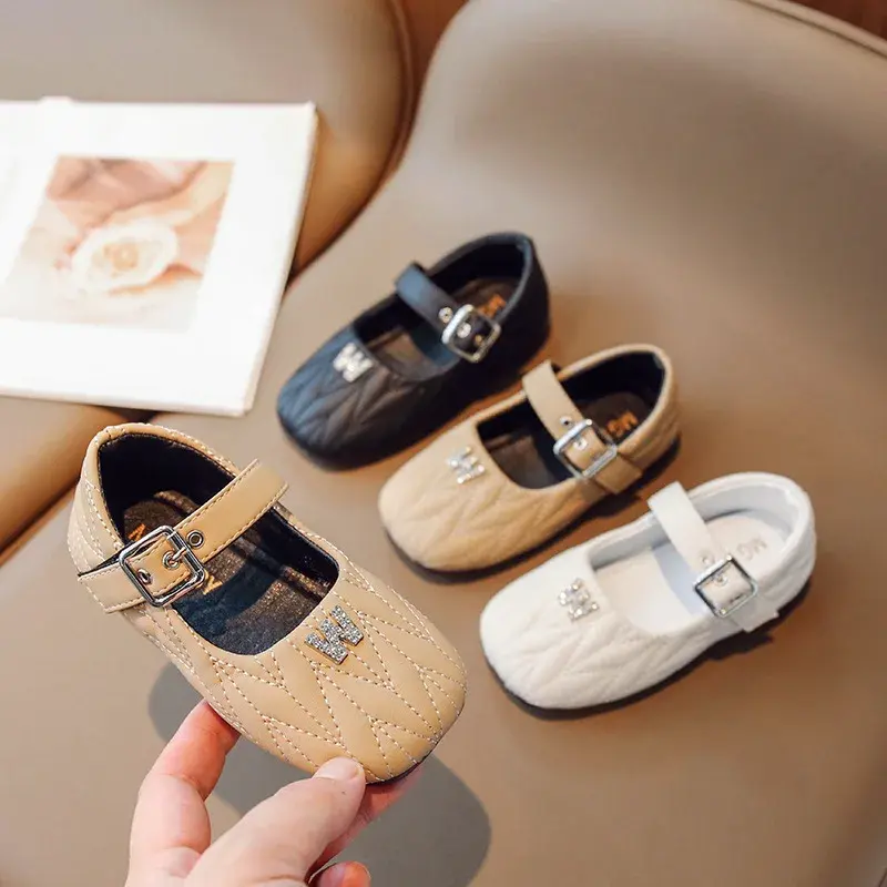 Modern Unique Stitching Evening Party Dress Shoes Children Girls Shallow Non-slip Baby Toddler mary janes with Hardware I07176